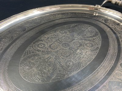 Very large silver plated serving tray signed CHRISTOFLE Malmaison model