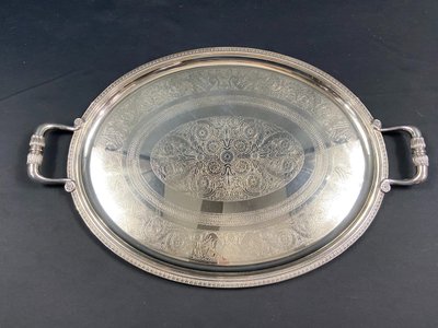 Very large silver plated serving tray signed CHRISTOFLE Malmaison model