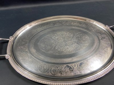 Very large silver plated serving tray signed CHRISTOFLE Malmaison model
