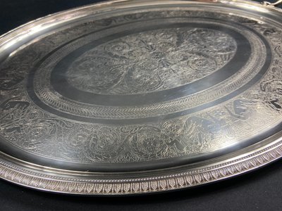 Very large silver plated serving tray signed CHRISTOFLE Malmaison model
