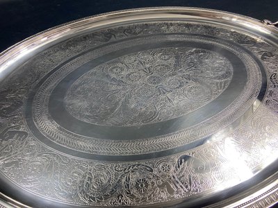 Very large silver plated serving tray signed CHRISTOFLE Malmaison model