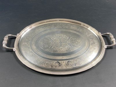 Very large silver plated serving tray signed CHRISTOFLE Malmaison model