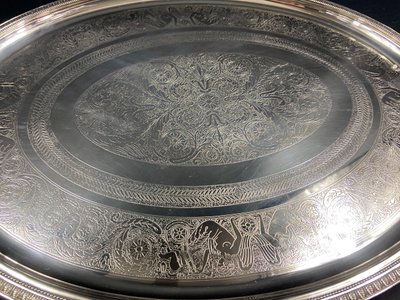 Very large silver plated serving tray signed CHRISTOFLE Malmaison model