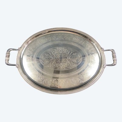 Very large silver plated serving tray signed CHRISTOFLE Malmaison model
