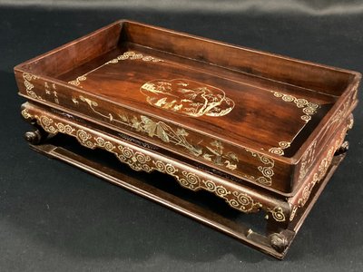 Scholar's table in exotic wood with inlaid mother-of-pearl decoration Indochina late 19th century