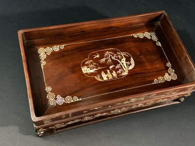 Scholar's table in exotic wood with inlaid mother-of-pearl decoration Indochina late 19th century