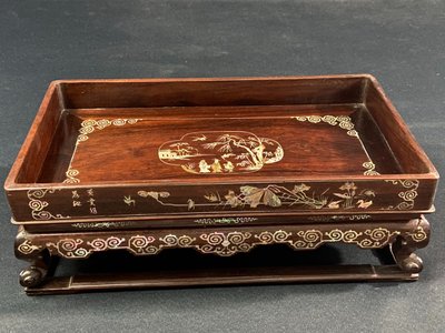 Scholar's table in exotic wood with inlaid mother-of-pearl decoration Indochina late 19th century