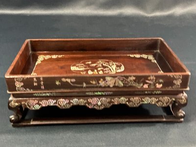 Scholar's table in exotic wood with inlaid mother-of-pearl decoration Indochina late 19th century