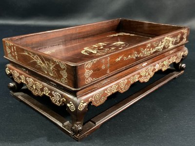 Scholar's table in exotic wood with inlaid mother-of-pearl decoration Indochina late 19th century