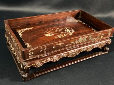Scholar's table in exotic wood with inlaid mother-of-pearl decoration Indochina late 19th century