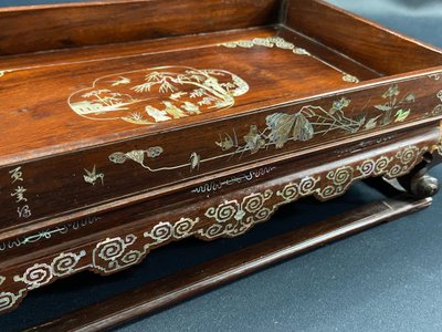 Scholar's table in exotic wood with inlaid mother-of-pearl decoration Indochina late 19th century