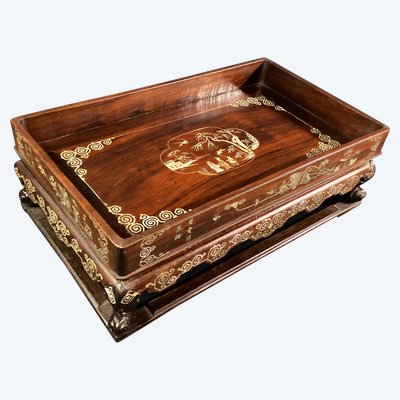 Scholar's table in exotic wood with inlaid mother-of-pearl decoration Indochina late 19th century