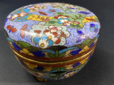 Cloisonné enamel box with polychrome decoration on a blue background Meiji Japan late 19th century