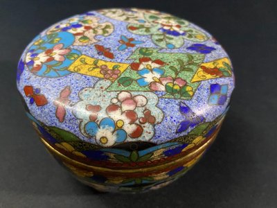 Cloisonné enamel box with polychrome decoration on a blue background Meiji Japan late 19th century