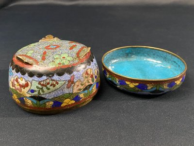 Cloisonné enamel box with polychrome decoration on a blue background Meiji Japan late 19th century