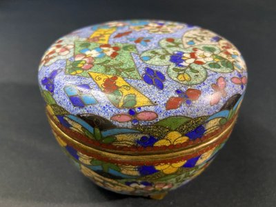 Cloisonné enamel box with polychrome decoration on a blue background Meiji Japan late 19th century