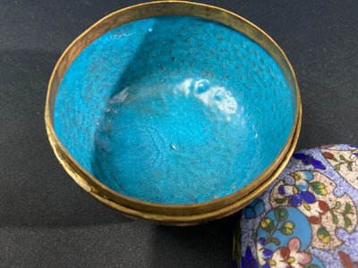 Cloisonné enamel box with polychrome decoration on a blue background Meiji Japan late 19th century
