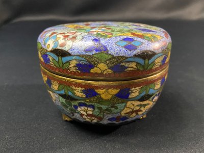 Cloisonné enamel box with polychrome decoration on a blue background Meiji Japan late 19th century