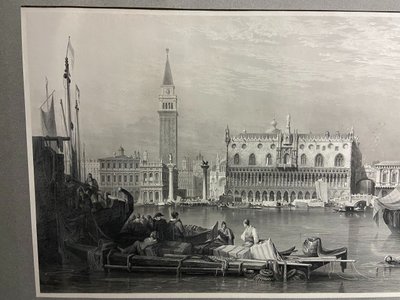 Grande gravure XIXe 1834 représentant une vue animée du Grand Canal à Venise