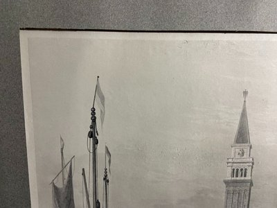 Grande gravure XIXe 1834 représentant une vue animée du Grand Canal à Venise