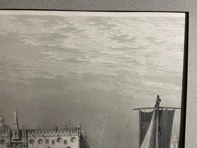 Grande gravure XIXe 1834 représentant une vue animée du Grand Canal à Venise
