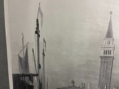 Grande gravure XIXe 1834 représentant une vue animée du Grand Canal à Venise