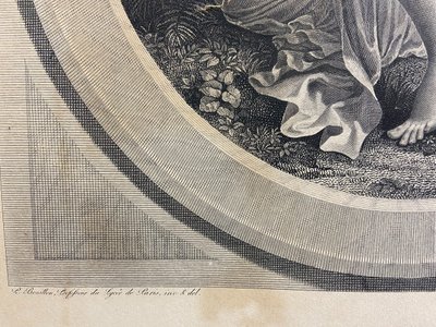Gravure XIXe à la jeune femme titrée "Il n'est plus temps" Bouillon / Audouin