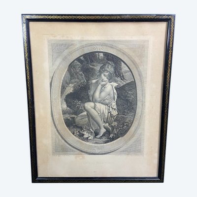 Gravure XIXe à la jeune femme titrée "Il n'est plus temps" Bouillon / Audouin