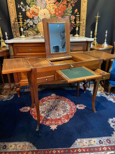 Louis XV solid walnut dressing table, 18th century, marked N. Armant