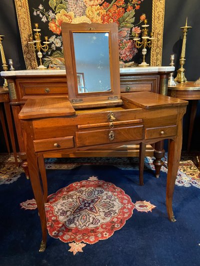 Louis XV solid walnut dressing table, 18th century, marked N. Armant
