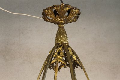 Bronze and pâte de verre chandelier signed Muller frères in Lunéville Art Deco period 7 lights