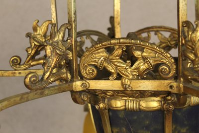 Bronze and pâte de verre chandelier signed Muller frères in Lunéville Art Deco period 7 lights