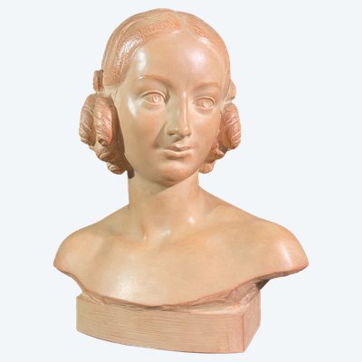 Buste de jeune femme en terre cuite signé Henri BARGAS