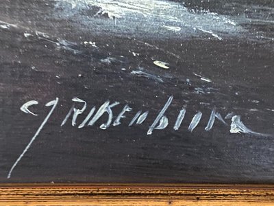 Enorme olio su tela di scuola olandese con paesaggio invernale 164 x 132