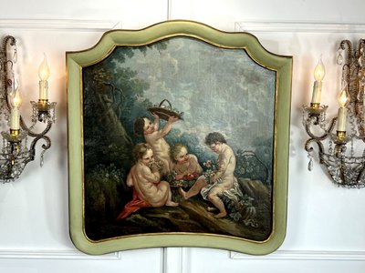 DIPINTO DI FALEGNAMERIA / PIANO DELLA PORTA / OLIO SU TELA CON DECORAZIONE DI PUTTI