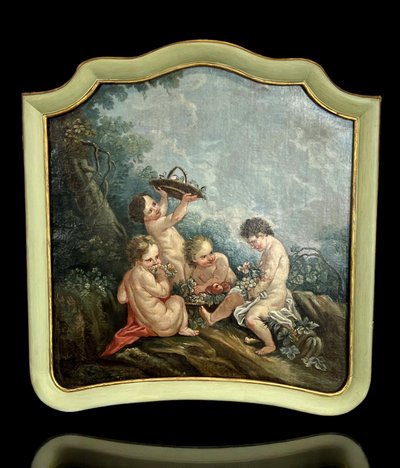 DIPINTO DI FALEGNAMERIA / PIANO DELLA PORTA / OLIO SU TELA CON DECORAZIONE DI PUTTI
