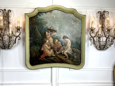 DIPINTO DI FALEGNAMERIA / PIANO DELLA PORTA / OLIO SU TELA CON DECORAZIONE DI PUTTI
