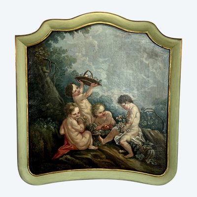 DIPINTO DI FALEGNAMERIA / PIANO DELLA PORTA / OLIO SU TELA CON DECORAZIONE DI PUTTI