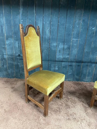 Set of 6 High-Back Oak Chairs, Circa 1950