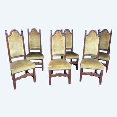 Série De 6 Chaises  à Haut Dossier En Chêne Griffé Circa 1950
