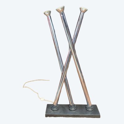 Lampada da terra articolata, in metallo cromato, realizzata in Italia, 1980 circa