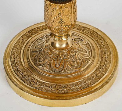 Pair of Empire Period Patinated and Gilt Bronze Candlesticks Mounted as lamps circa 1810