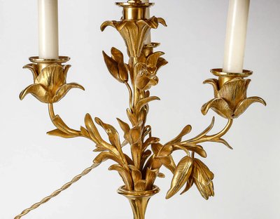 Paire de candélabres de style Louis XVI en bronze à décor de Faunes, montés en lampes