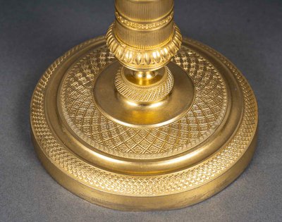 Pair of Empire Period Patinated and Gilt Bronze Candlesticks Mounted as lamps circa 1810