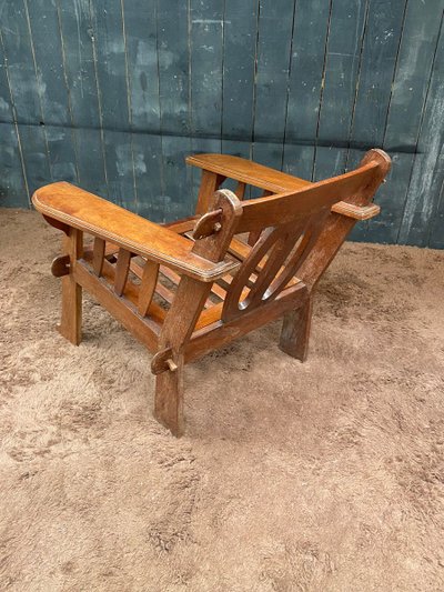 Pair of Arts and Crafts Style Teak Armchairs