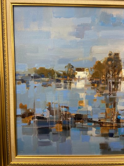 Large painting oil on canvas Camargue landscape signed Roger QUINTAINE 1921-2005