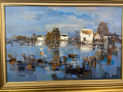 Large painting oil on canvas Camargue landscape signed Roger QUINTAINE 1921-2005