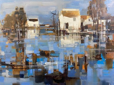 Large painting oil on canvas Camargue landscape signed Roger QUINTAINE 1921-2005