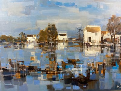 Large painting oil on canvas Camargue landscape signed Roger QUINTAINE 1921-2005