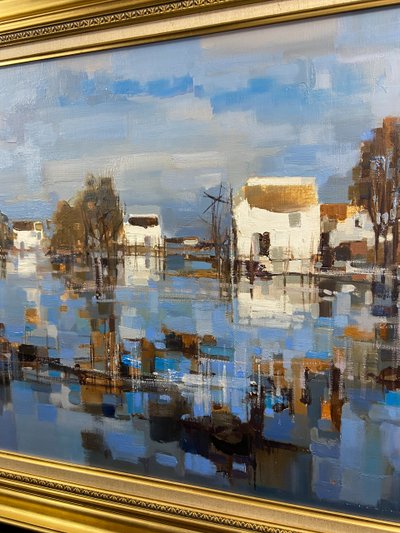 Large painting oil on canvas Camargue landscape signed Roger QUINTAINE 1921-2005
